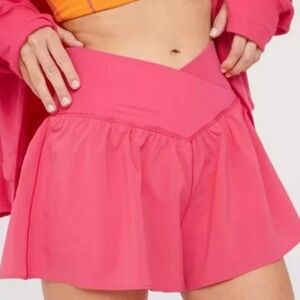 Aerie Pink Flowy Skort-Style Shorts